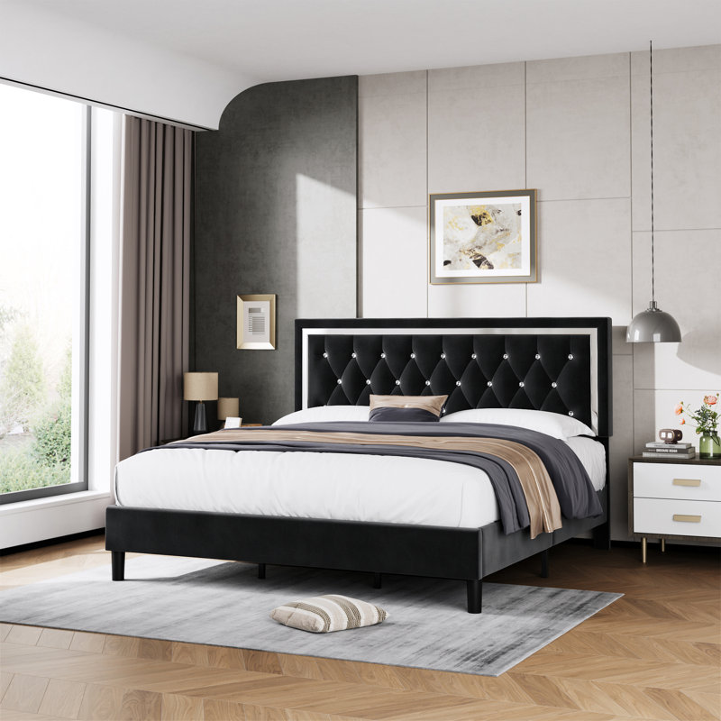 Rosdorf Park Duclair Tufted Low Profile Velvet Platform Bed with Adjustable Headboard Wood Bed Frame Reviews Wayfair